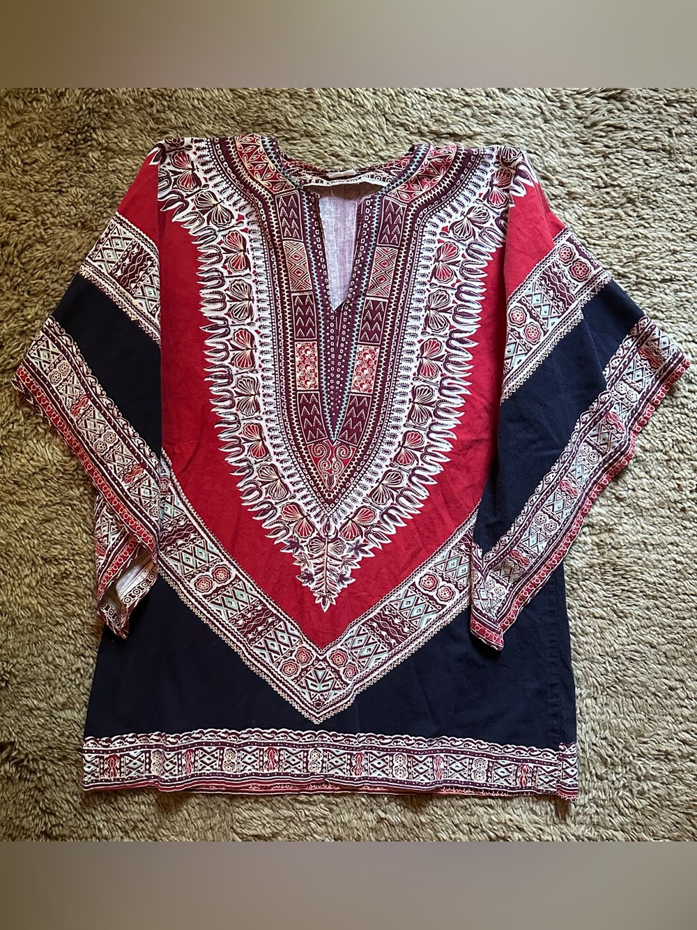 Vtg Boho Hippie tunic top black/red sz XS / S